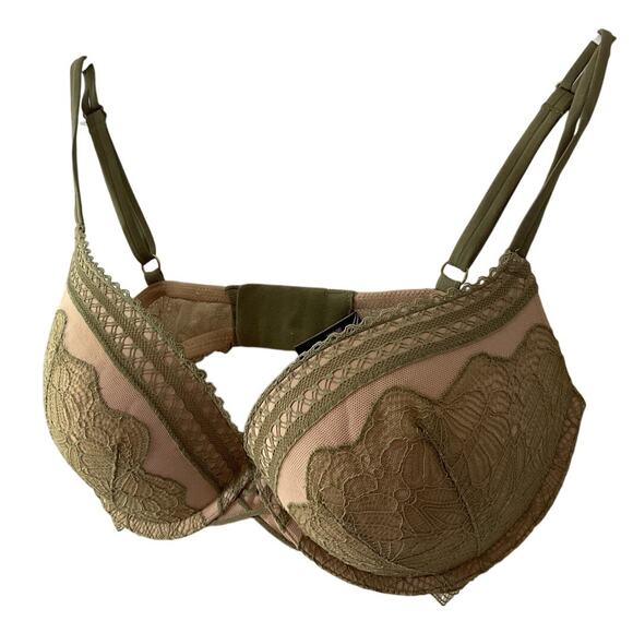 Victoria's Secret Very Sexy Green Beige Lace Push Up Bra 32 DD EXCELLENT - Picture 1 of 6